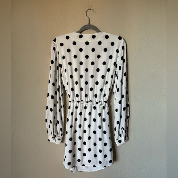 Lovers + Friends Maggie  Mini White Black Dress Blouse Polka Dot Wrap  Size S - Picture 11 of 11
